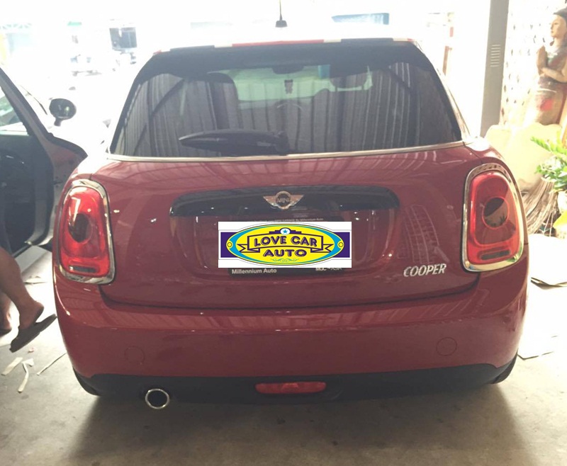 ยางปูพื้นรถยนต์เข้ารูป Mini Cooper S F55 ลายกระดุมสีส้มขอบส้ม + ท้าย