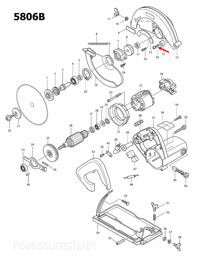 สกรู M6X20 เลื่อยวงเดือน Makita 5806B [#14] Pn.251247-1 (แท้) ##