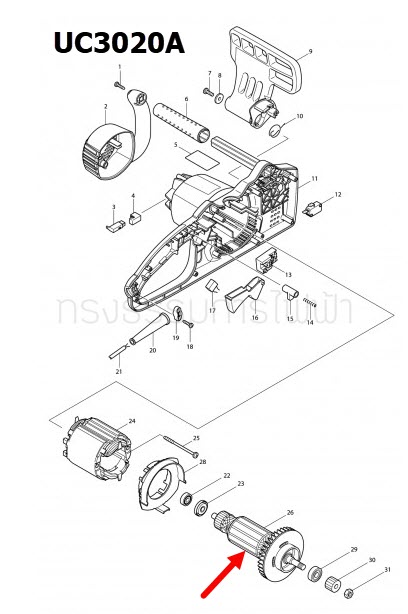 ทุ่น เลื่อยตัดกิ่งไม้ไฟฟ้า Makita มากีต้า UC3020A, UC3020A1 P/N.513713-9 (แท้)## (*)