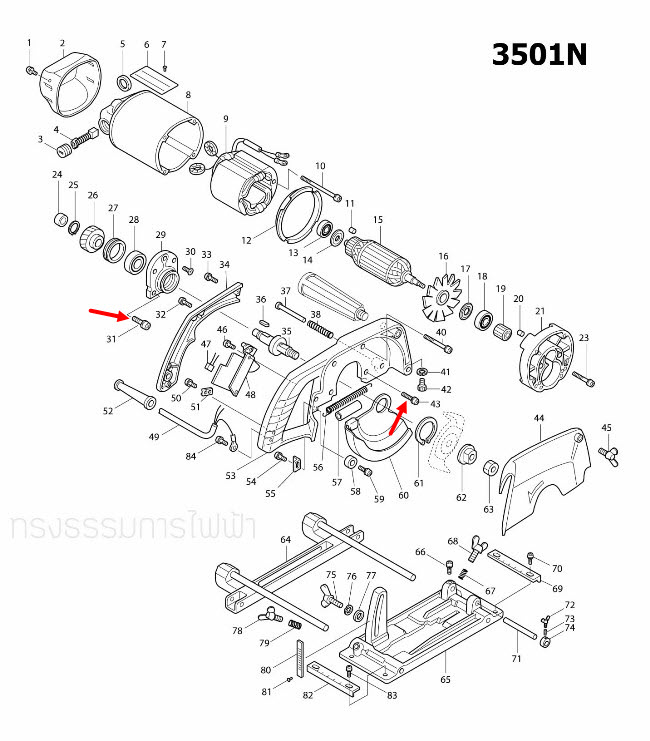 สกรูแฉกแบน 5X22 เครื่องเซาะร่อง มากีต้า Makita 3501N [#31, #43], 9005N [#1] Pn.911236-5 (แท้) ##