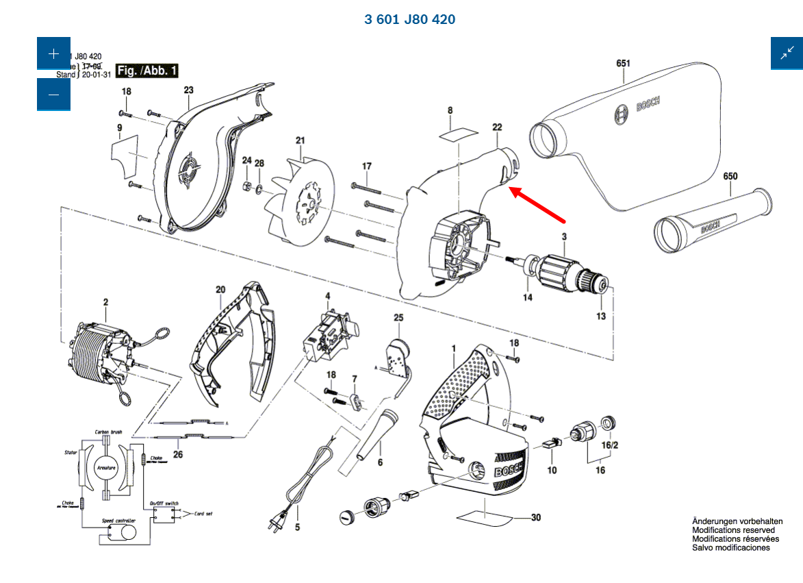 Fan Housing เครื่องเป่าลม Bosch บอช GBL 800 E [#22] Pn.1600A0015N (แท้)##(**)