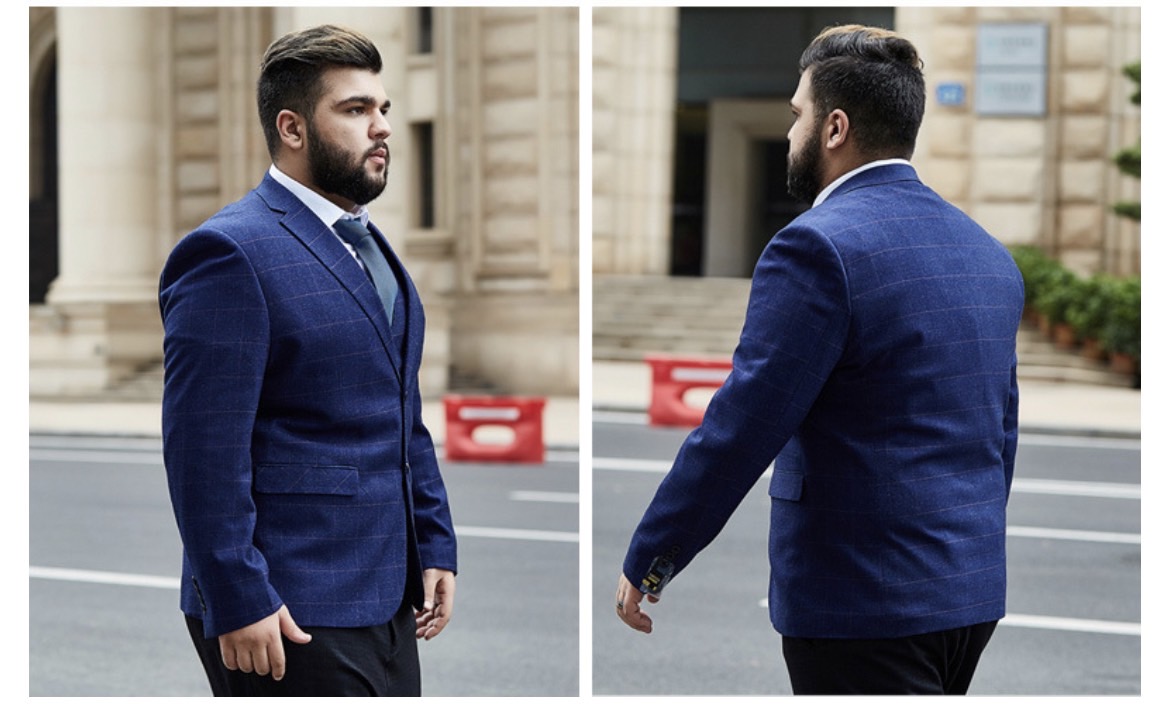 Pre-order ชุดสูทชาย พลัสไซส์ ลายตารางสีกรมท่า