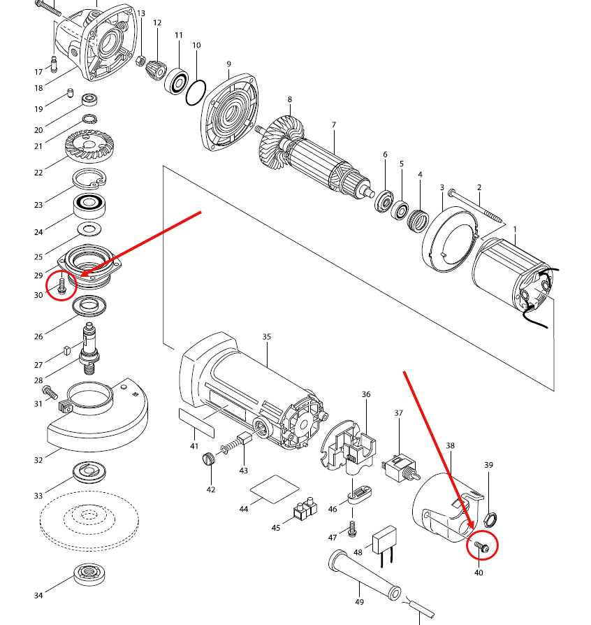น็อตยึดฝาปิดลูกปืน หินเจียร Maktec MT955, MT958 #M4x16 (4ตัว)