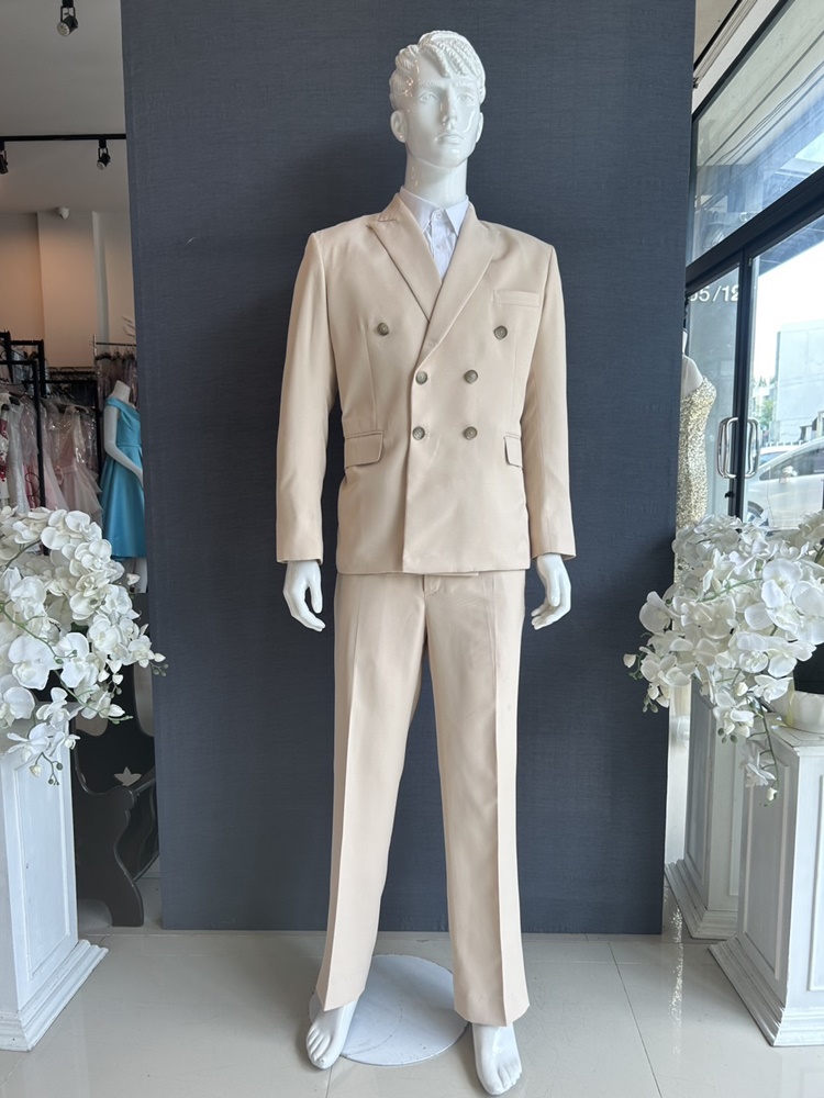 พร้อมเช่า ชุดสูทชาย สีแชมเปญ สูทตัด (ไม่มีเสื้อกั๊ก)