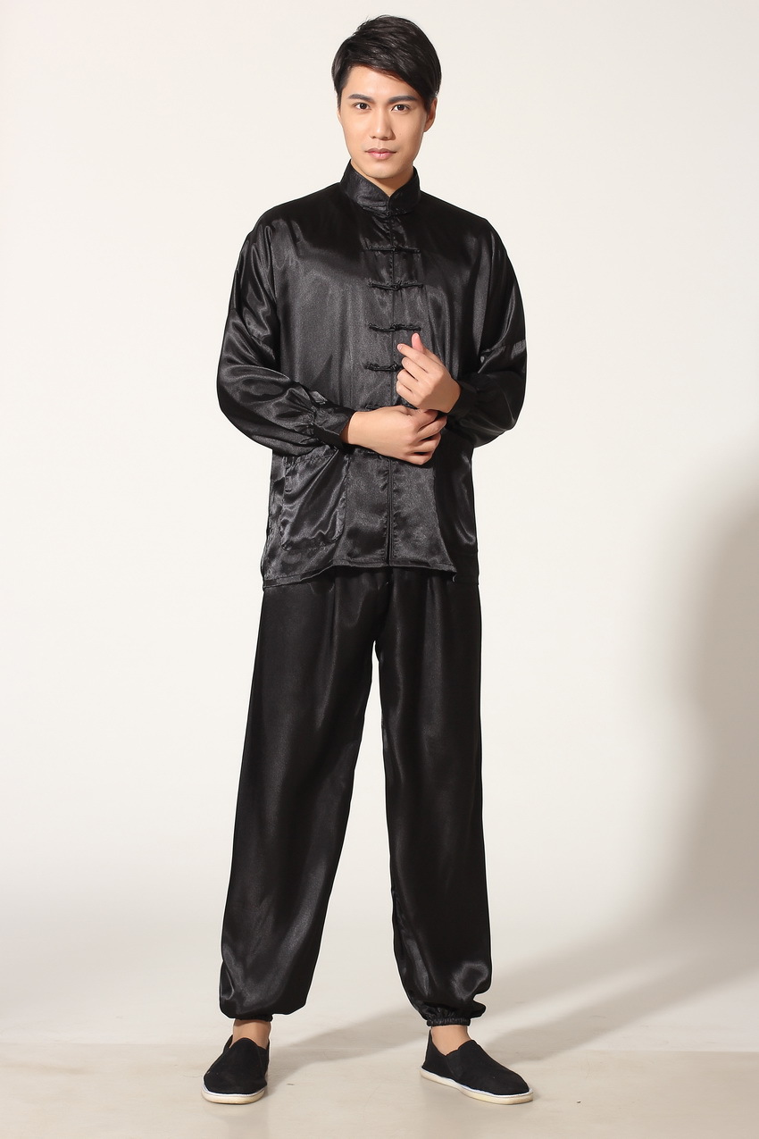 Pre-order ชุดจีนชาย แขนยาวผ้าแพร สีดำ