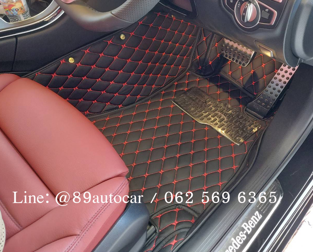 พรมปูพื้นรถยนต์ Benz C300e W205 ปูพรม6D สีดำด้ายแดง + ท้ายเก็บของ เต็มคัน