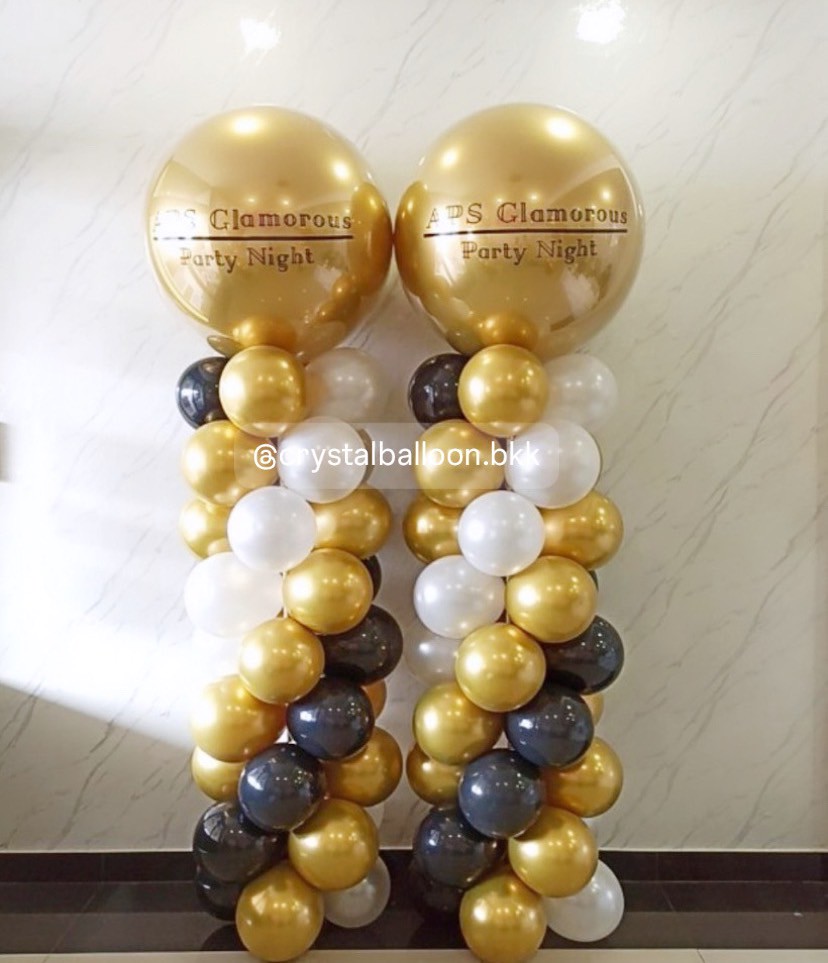 เสาลูกโป่ง เปิดงาน ลูกโป่งยาง ขนาด 36" สีทอง 2 เสา พร้อมตกแต่ง สามารถเปลี่ยนสีลูกโป่ง/เปลี่ยนข้อความได้