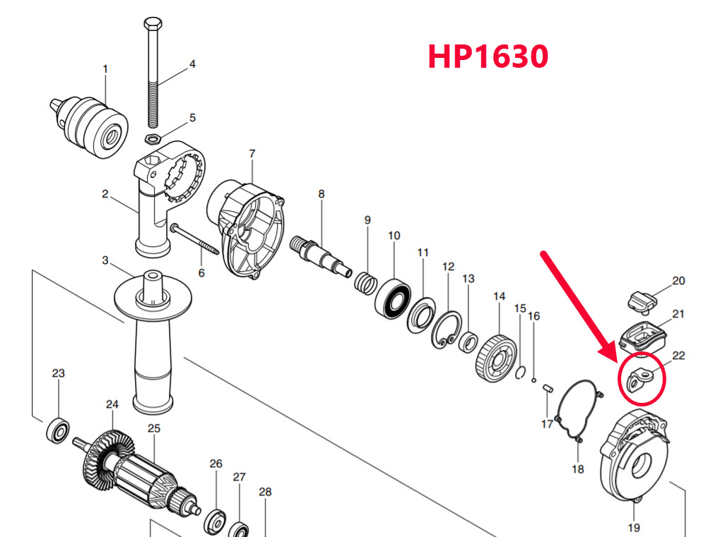 ตัวปรับกระแทก, ขาปรับเหล็ก สว่าน Maktec MT814, HP1630 [#22], M8100B Pn.345944-0 (แท้) ##(*)
