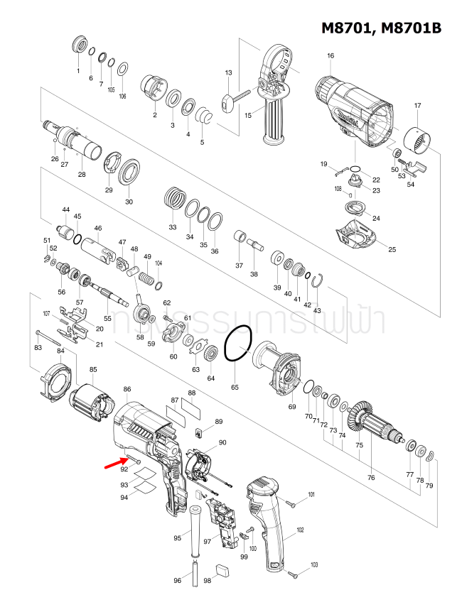TAPPING SCREW 4X30 สว่านโรตารี่ Maktec มาคเทค, Makita มากีต้า MT870, MT871, HP1630, M8100, M8100B, M8701, M8701B Pn.266361-0 (แท้)##