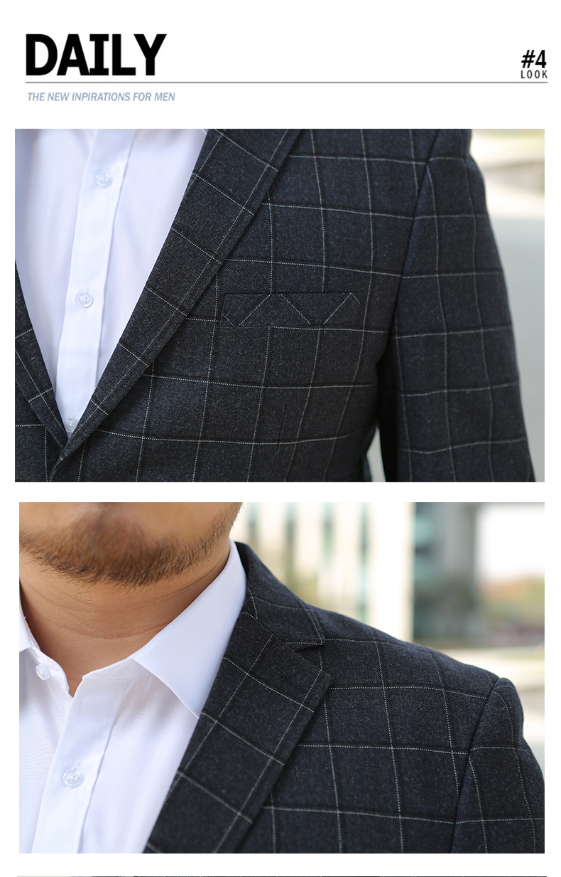 Pre-order ชุดสูทชาย พลัสไซส์ ลายตารางสีกรมท่า
