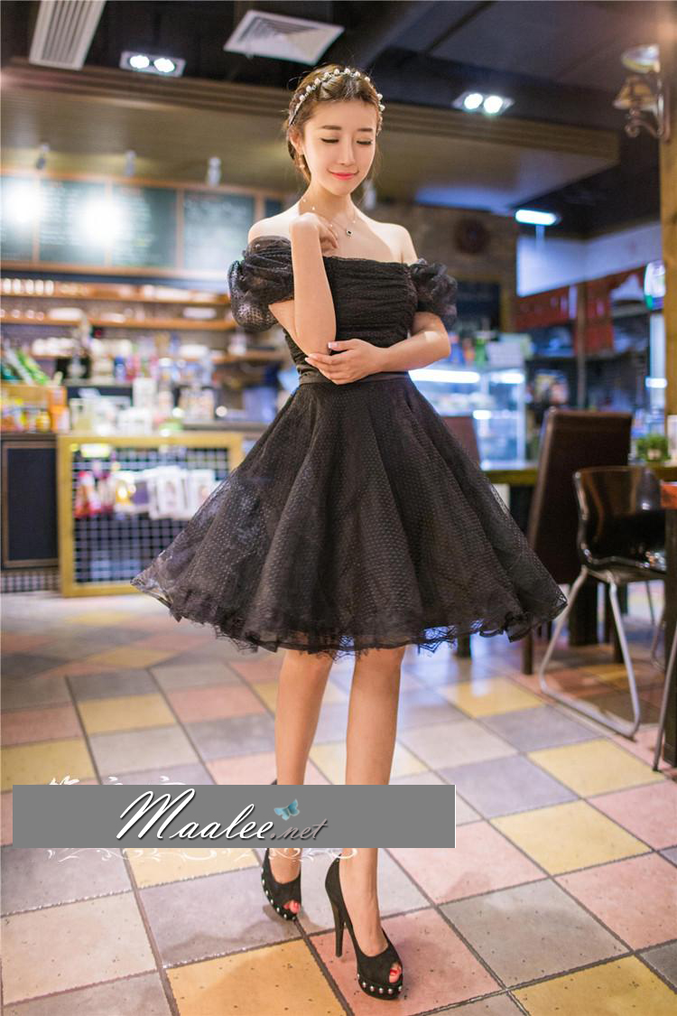 พร้อมส่ง ชุดออกงาน ชุดเดรสสั้น สีครีม Apricot