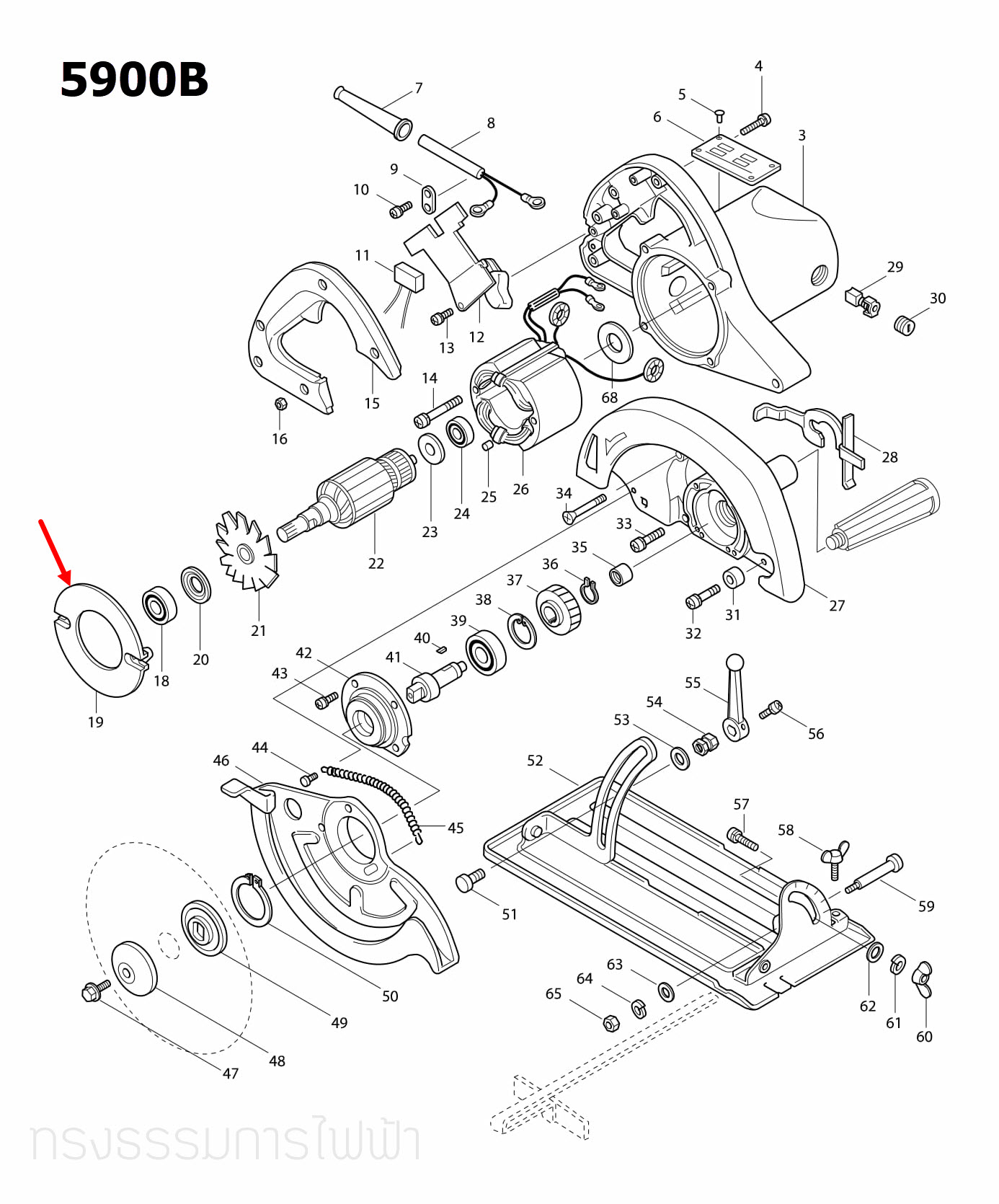 แผ่นบังทุ่น เลื่อยวงเดือน Makita 5900B [#19] Pn.411395-0 (แท้) ##