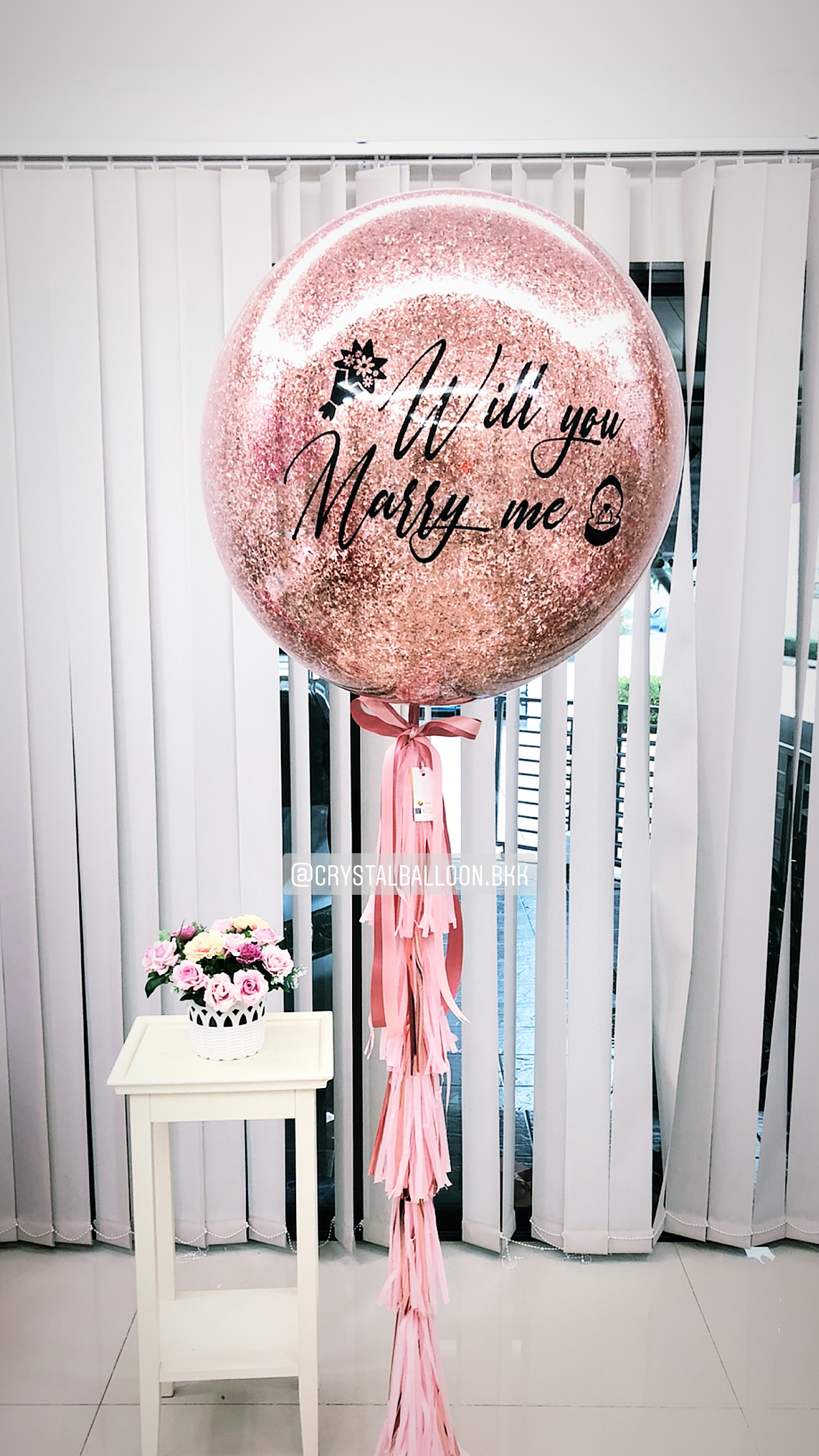 ลูกโป่ง ขอแต่งงาน Will You Marry Me? Bubble ขนาด 36" สีโรสโกล พร้อมตกแต่ง สามารถเปลี่ยนสีลูกโป่ง/เปลี่ยนข้อความได้