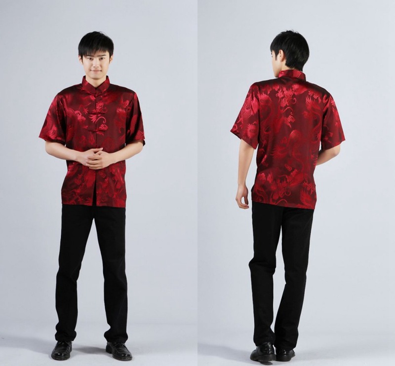 Pre-order ชุดจีน เสื้อจีนชาย แขนสั้น สีแดง