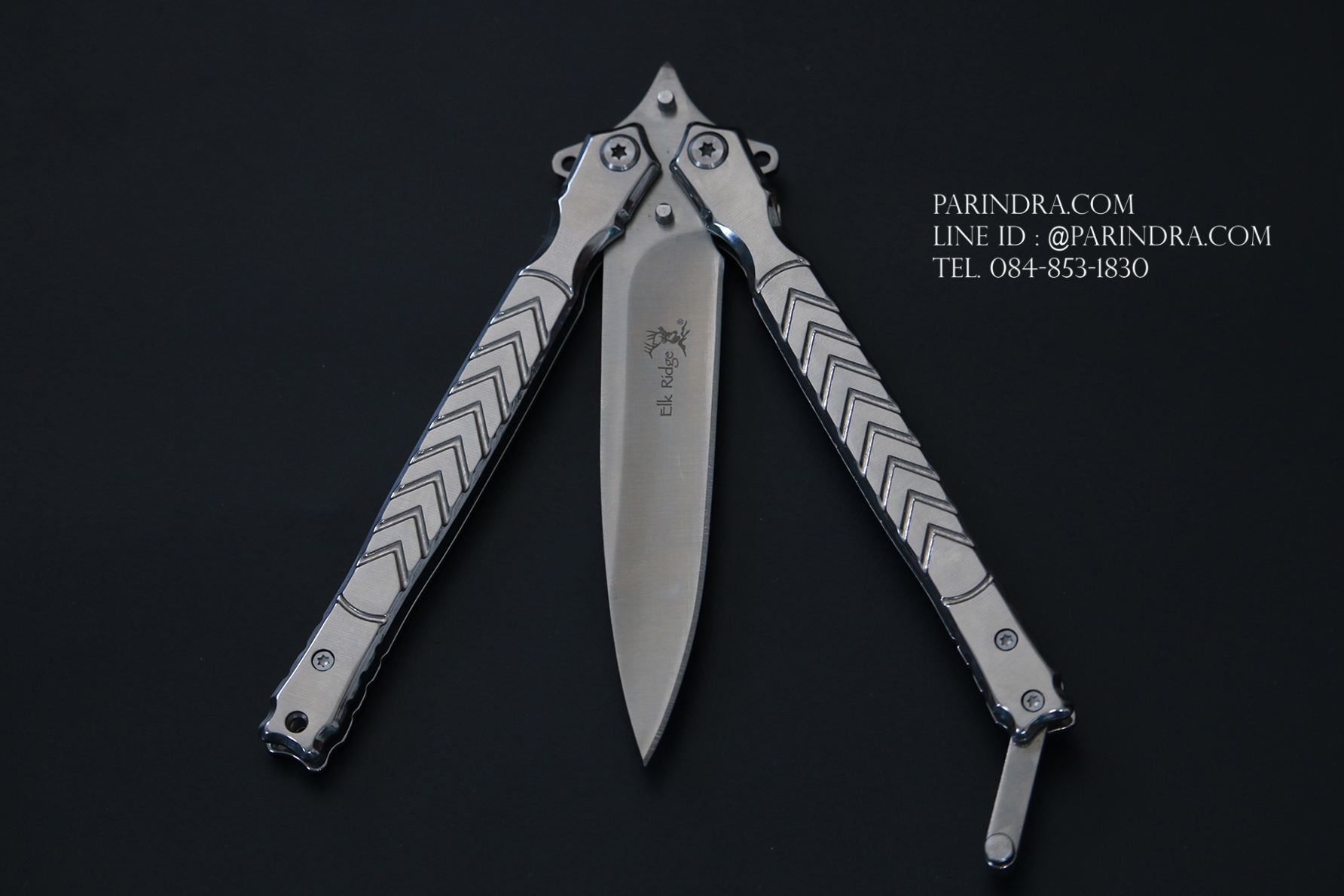 มีดปีกผีเสื้อ ลายหัวกวาง Elk Ridge สีเงิน ปลายแหลม