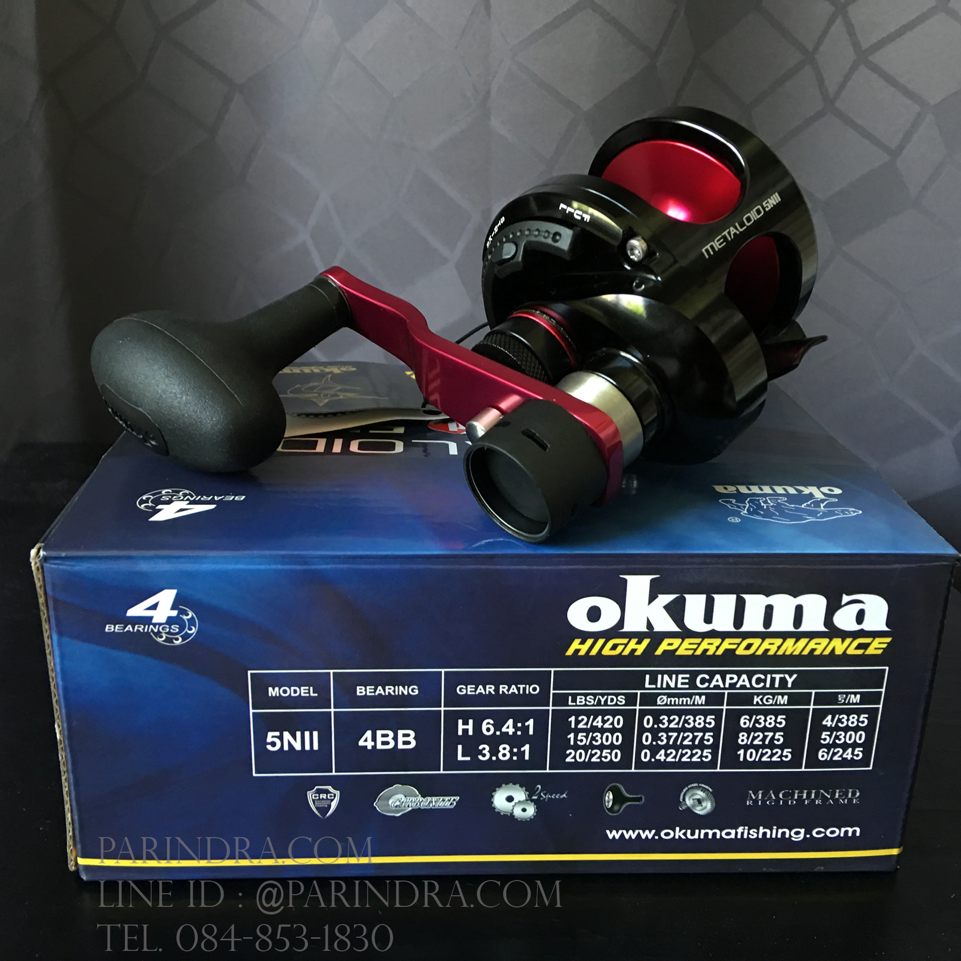 รอก OKUMA METALOID M-5Nll-R สีแดง 2 Speed หน้าสปูลแคบ
