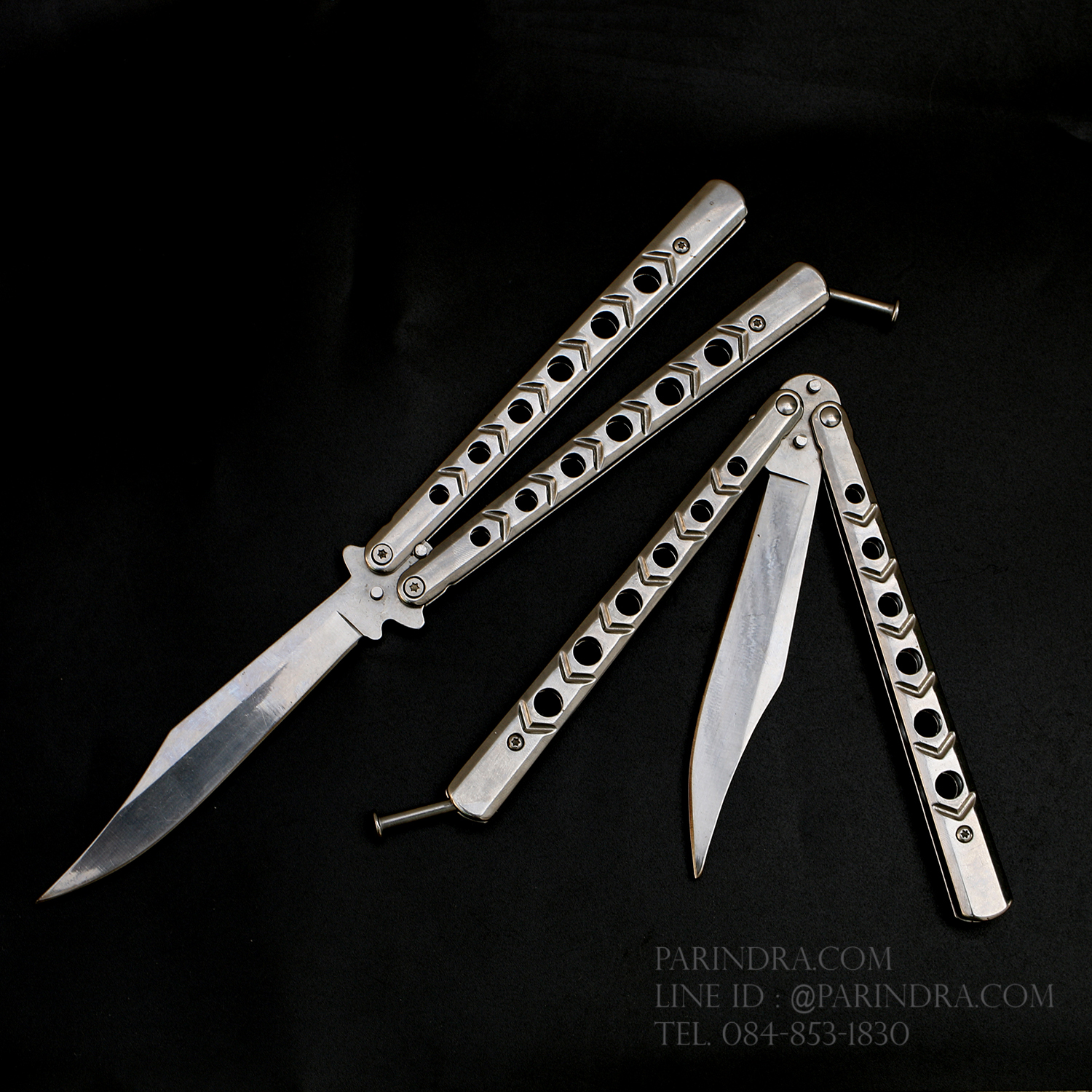 มีดบาลีซอง Balisong มีดควง มีดปีกผีเสื้อ แบบยาว สีเงิน ควงง่าย