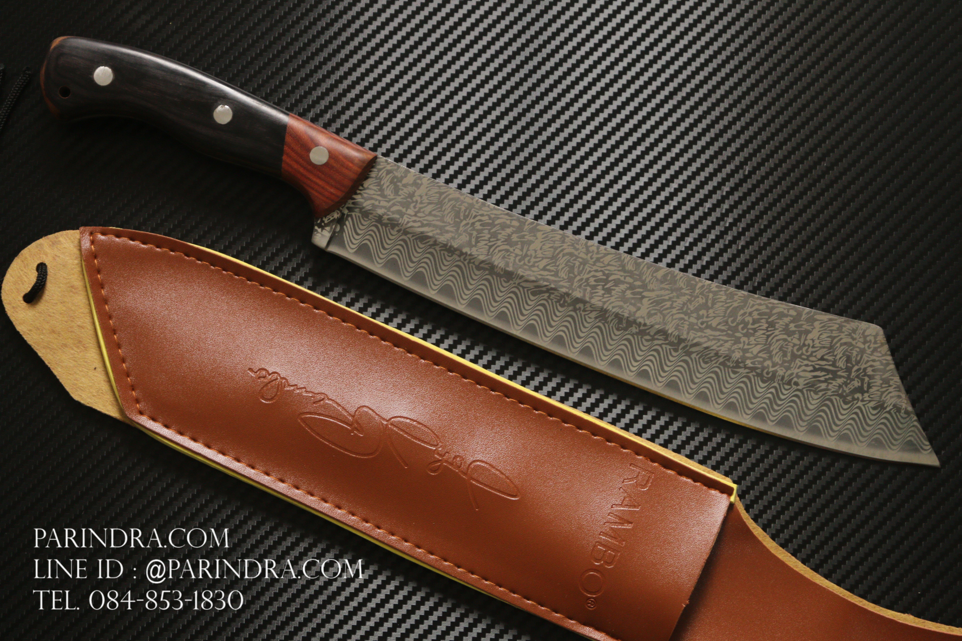 มีดเดินป่าใบตาย RAMBO IV แรมโบ้ 4 สุดโหด (ใบมีดลายดามัสกัสเทียม) ด้ามไม้