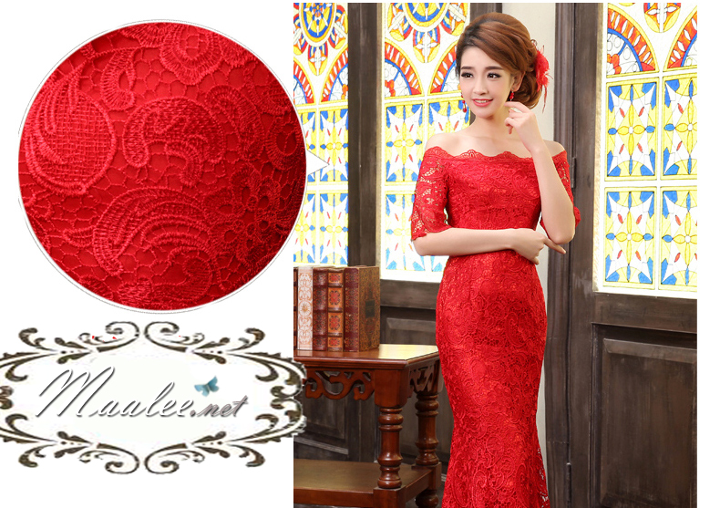 พร้อมเช่า ชุดราตรียาว สีดำ ทรงหางปลา ลูกไม้ทัั้งตัว เปิดไหล่ แขนสามส่วน (เชือกผูกหลัง)