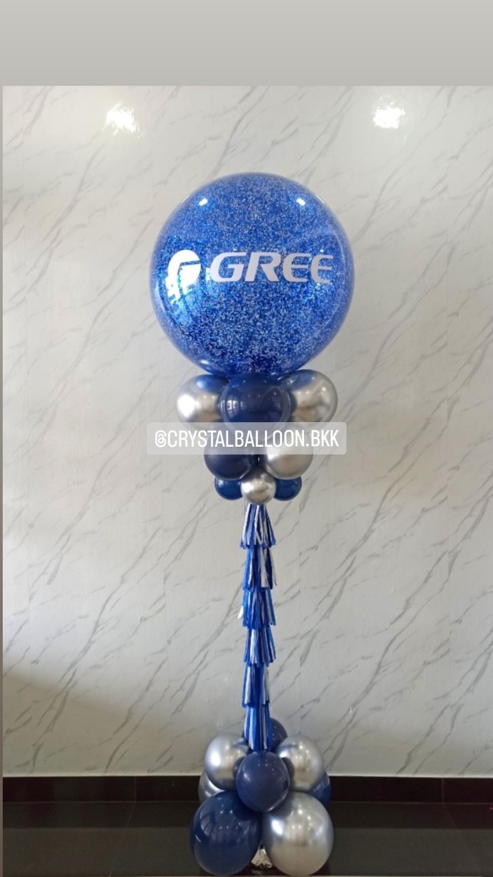 เสาลูกโป่ง เปิดร้าน Bubble ขนาด 36" กลิตเตอร์สีน้ำเงิน 1 เสา พร้อมตกแต่ง สามารถเปลี่ยนสีลูกโป่ง/เปลี่ยนข้อความได้
