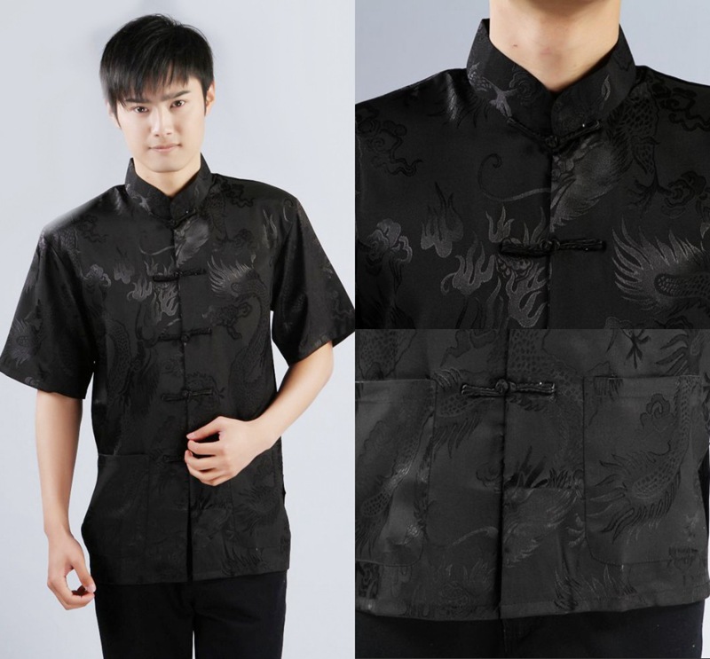 Pre-order ชุดจีน เสื้อจีนชาย แขนสั้น สีดำ