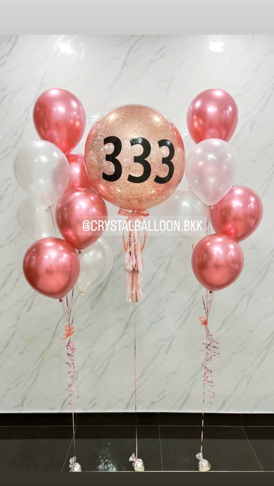ลูกโป่ง แสดงความยินดี Bubble ขนาด 24" Theme ชมพูแชมเปญ พร้อม ช่อลูกโป่ง ช่อ 7 ลูก 2 ช่อ,ลูกโป่งใส ใส่กลิตเตอร์ พร้อมตกเเต่ง สามารถเปลี่ยนสีลูกโป่ง/เปลี่ยนข้อความ/เปลี่ยนขนาดได้