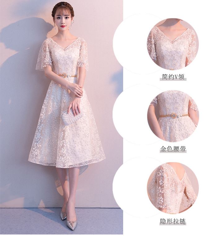 Pro-order เดรสสวย ถ่ายพรีเวดดิ้ง สวยหวาน ลูกไม้ (ซิปหลัง)