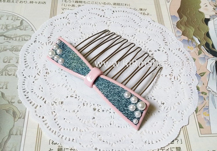 Aznavour หวีสับ หวีเสียบเซลลูโลส โบว์แต่งมุก ( Light pink )