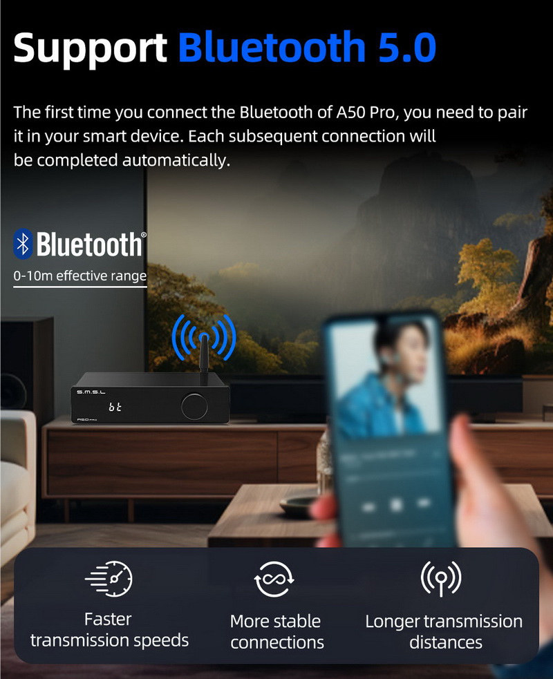 SMSL A50 Pro เครื่องขยายเสียง 2.1 แชนแนล สำหรับโฮมเฮียเตอร์ รองรับ Hi-Res ประกันศูนย์ไทย