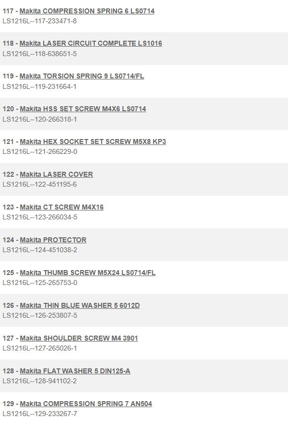 LS1216L, LS1016L แท่นตัดองศา Makita Spare Parts