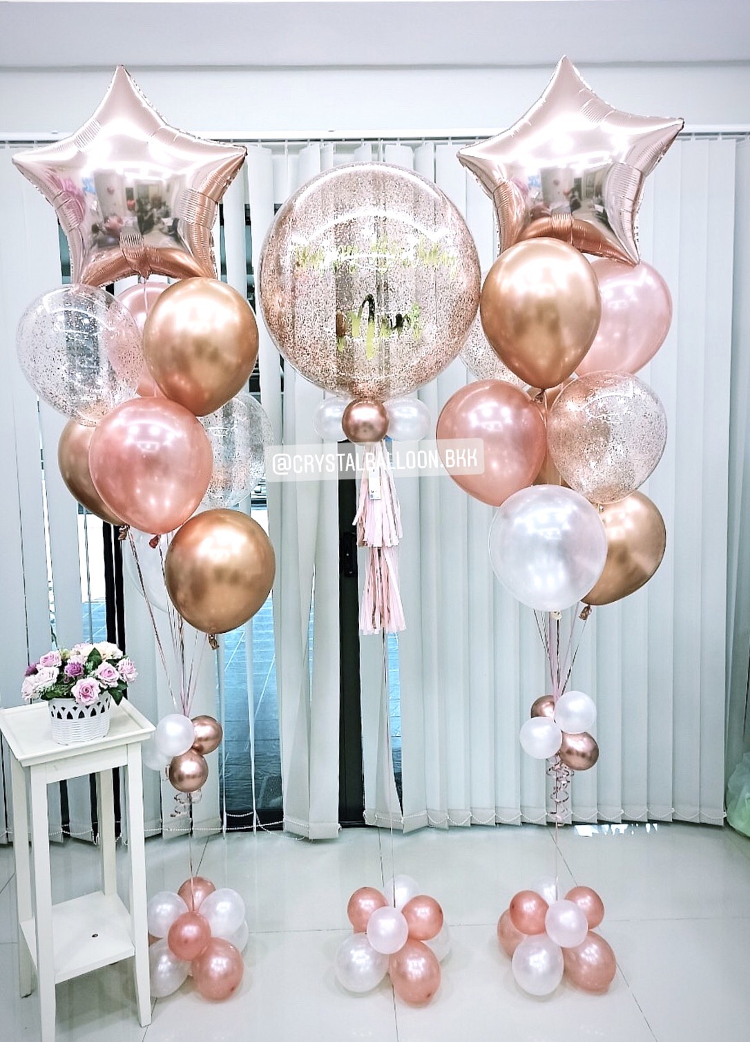 ลูกโป่ง วันเกิด Bubble ขนาด 24" สีโรสโกล พร้อม ช่อลูกโป่ง 2 ช่อ,ฟอยล์ดาว ขนาด 24" 2 ชิ้น,ลูกโป่งใส ใส่กลิตเตอร์ พร้อมตกเเต่ง สามารถเปลี่ยนสีลูกโป่ง/เปลี่ยนสี-ฟอยล์ตกแต่ง/เปลี่ยนข้อความ/เปลี่ยนขนาดได้