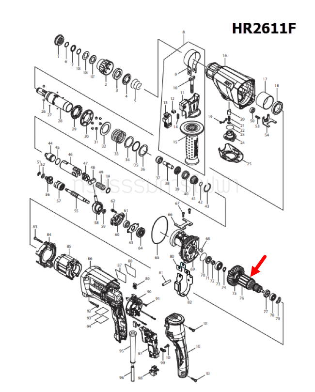 ทุ่น สว่านโรตารี่ Makita HR2600, HR2611F, HR2631 Pn.515358-9 (แท้) ##(*)