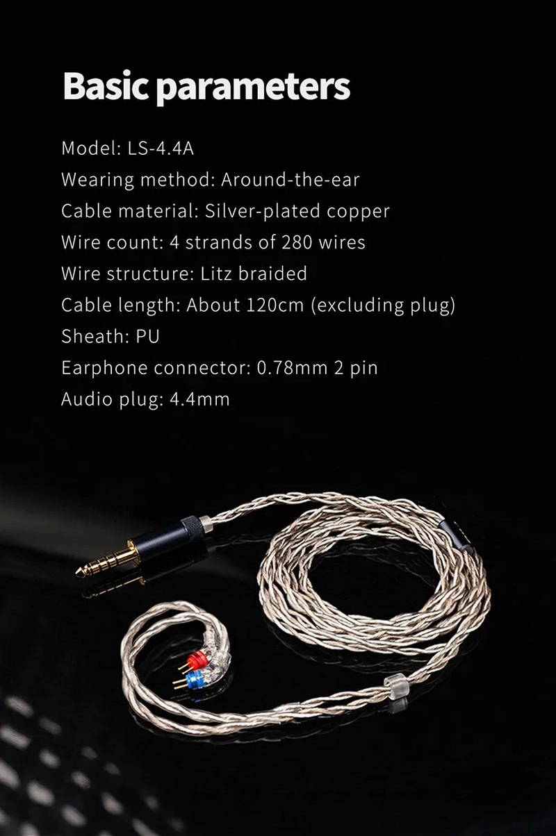 FiiO LS-4.4A สายอัพเกรดหูฟังทองแดงชุบเงิน โครงสร้าง Litz คุณภาพสูง