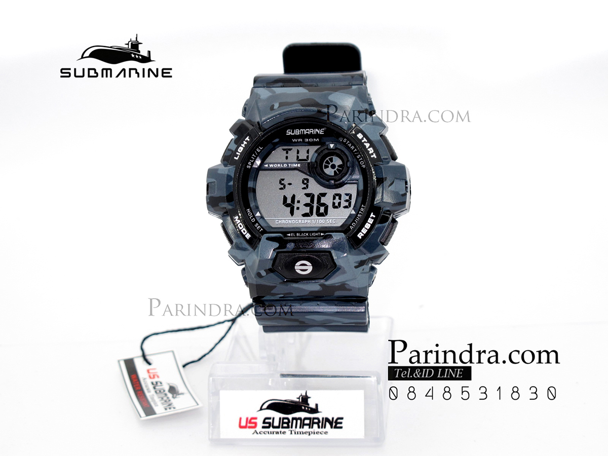 นาฬิกา US submarine รุ่น TP1342M (Military) สีลายพรางทหารสีเทาเข้มๆ หน้าปัดพื้นเทา