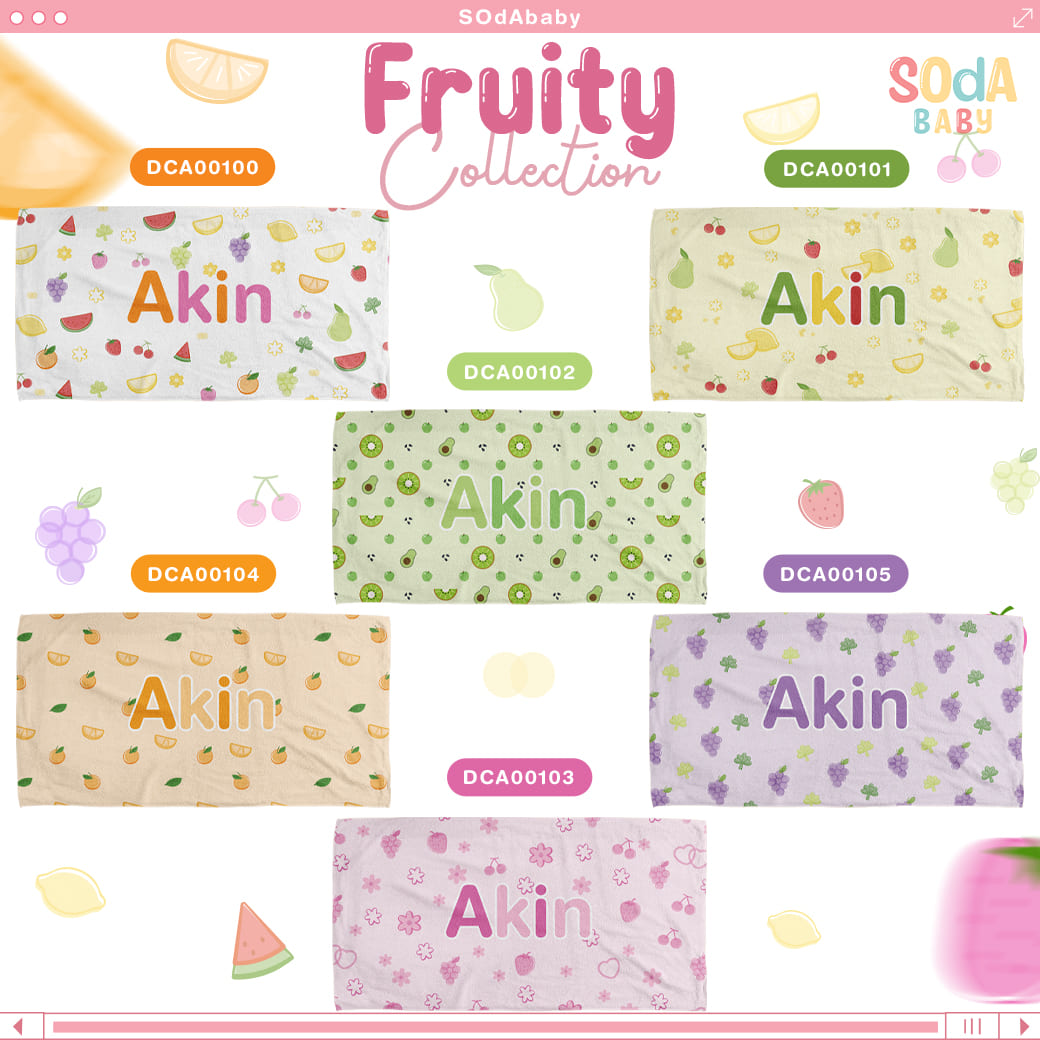 ผ้าเช็ดตัวเด็ก ลาย Mixed Fruit (White) 🍒 Fruity Collection รหัส DCA00100 #ผ้าห่ม #SOdAbaby