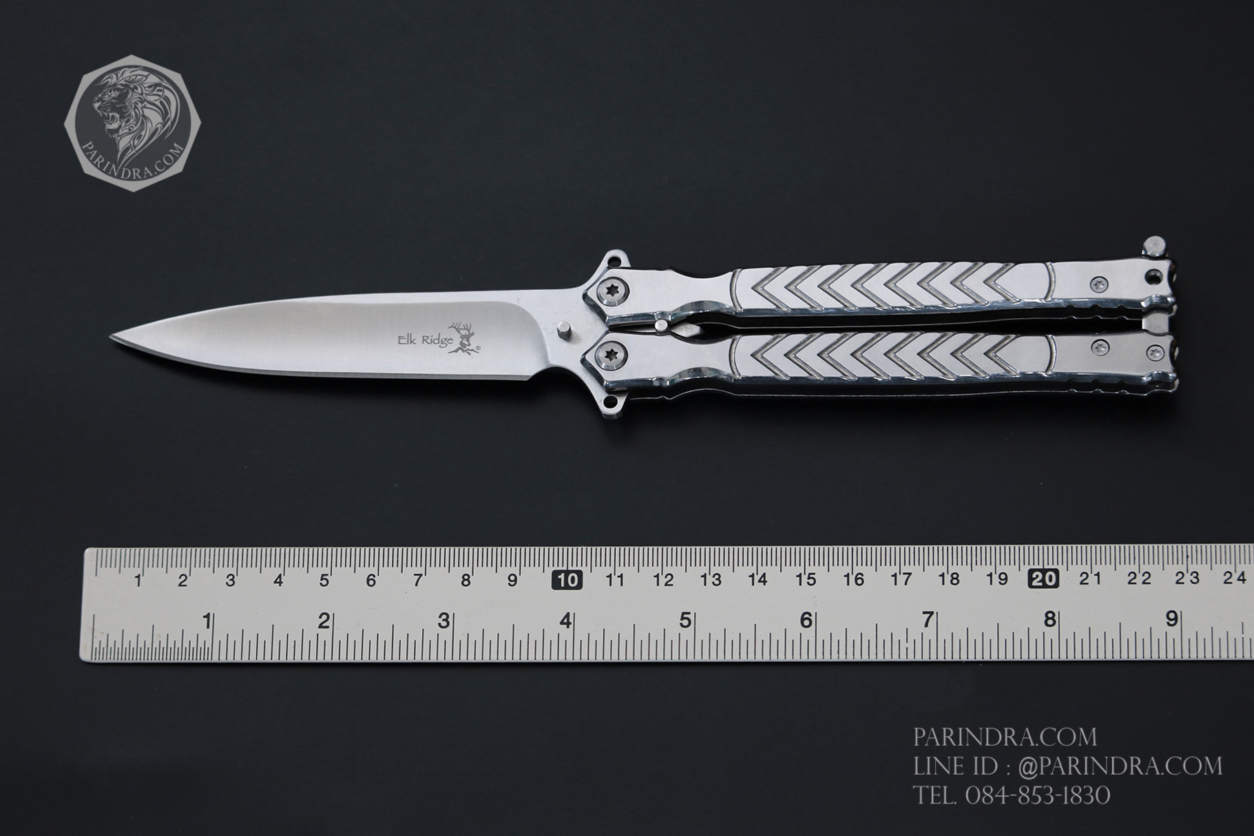 มีดปีกผีเสื้อ ลายหัวกวาง Elk Ridge สีเงิน ปลายแหลม