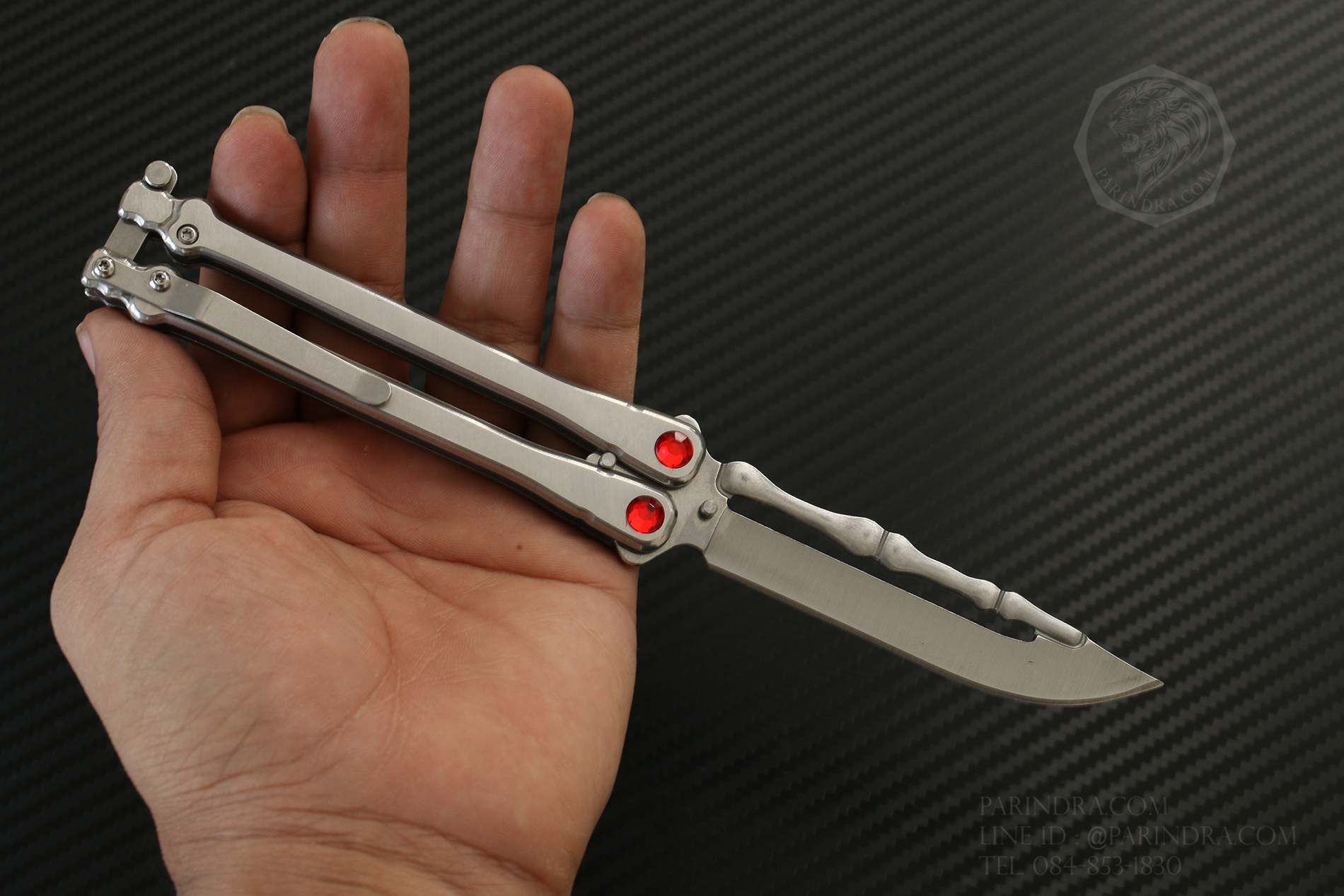 มีดปีกผีเสื้อ Balisong JINJUNLANG ด้ามกระดูก เพชรแดง