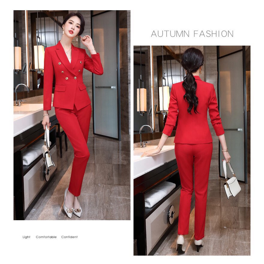 พร้อมเช่า สูทหญิง สูทสีไวน์แดง ทรงเข้ารูป สูทแฟชั่น ไซส์ M