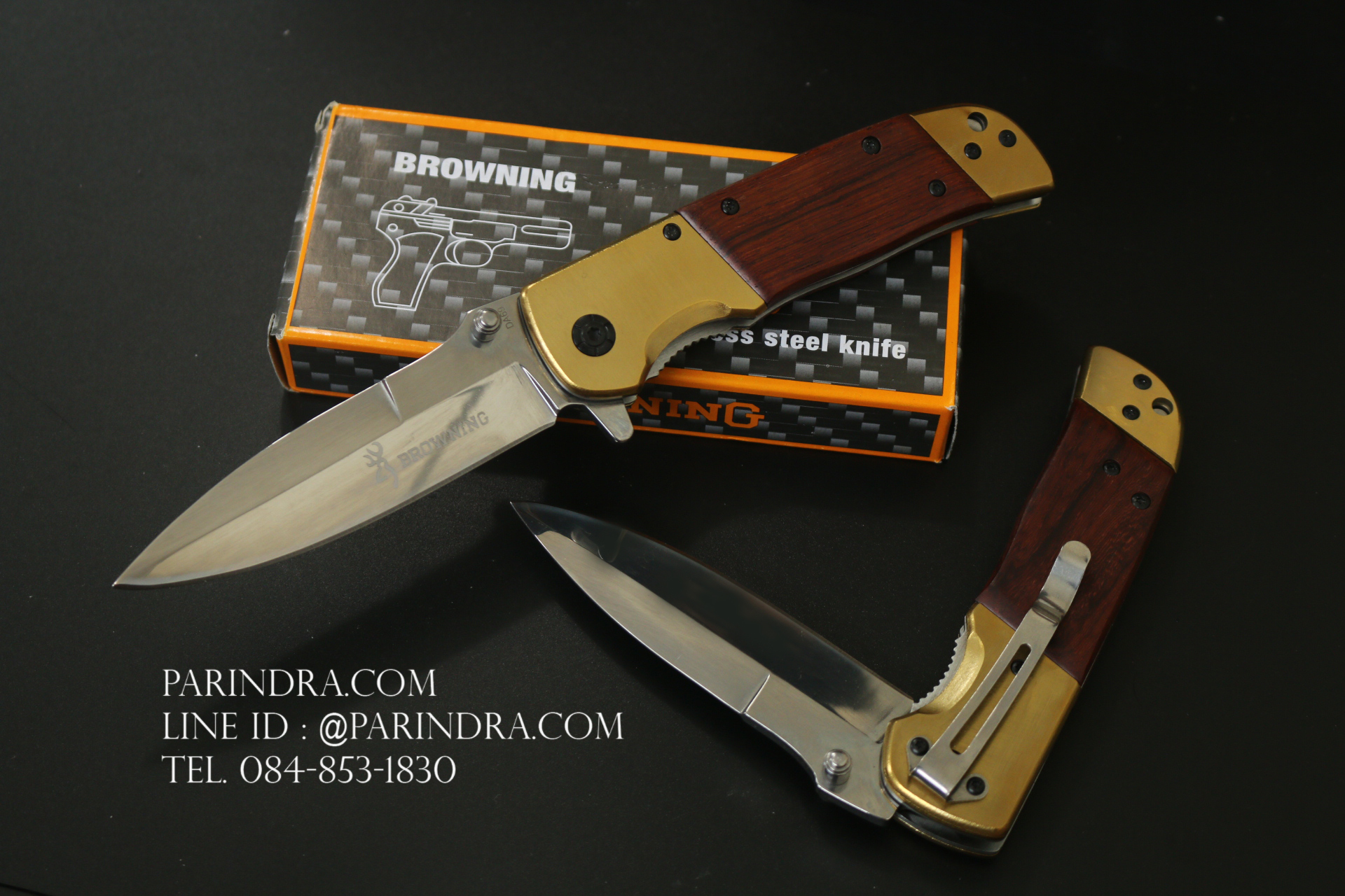 มีดพับ Browning รุ่น DA69 ขนาด 9 นิ้ว ด้ามสีทองเหลือง ประกับไม้ เปิดไว (OEM)