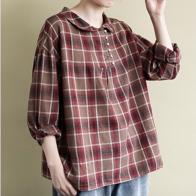 เสื้อคอบัวผ้าฝ้ายลายสก็อต