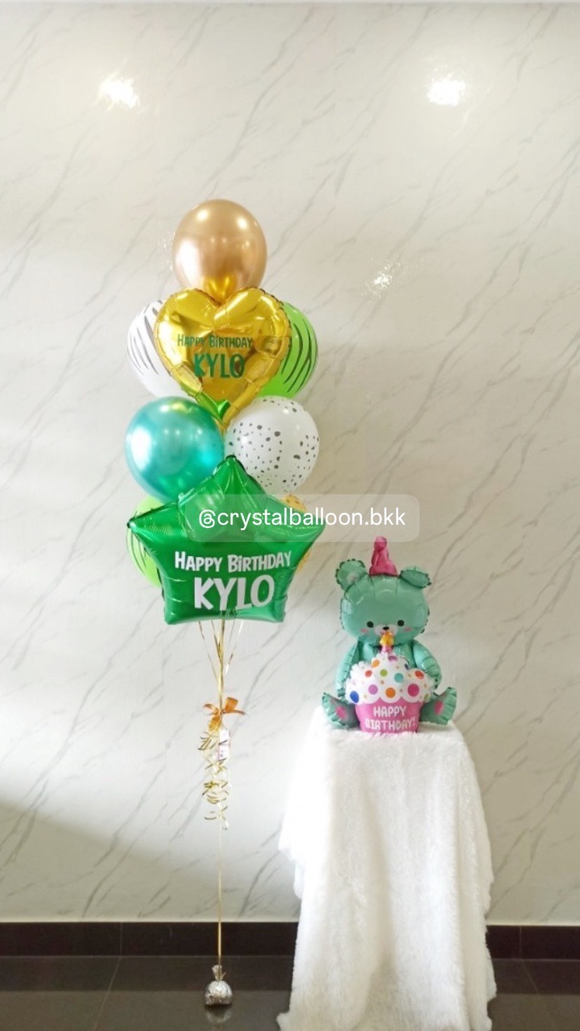 ลูกโป่ง วันเกิดเด็ก ฟอยล์ตัวเลข ขนาด 40" ตั้งฐาน 1 ชิ้น พร้อม ฟอยล์หมีถือเค้ก 1 ชิ้น พร้อมตกแต่ง สามารถเปลี่ยนสีลูกโป่ง/เปลี่ยนข้อความ/เปลี่ยนสี-ฟอยล์ตกแต่งได้