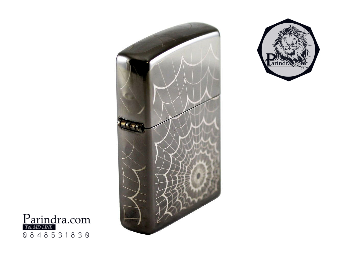ไฟแช็ค Zippo แท้ ลายใยแมงมุม ขยุ้มหัวใจ "Spider Web, Black Ice Chrome Lighter" #28527 แท้นำเข้า 100%