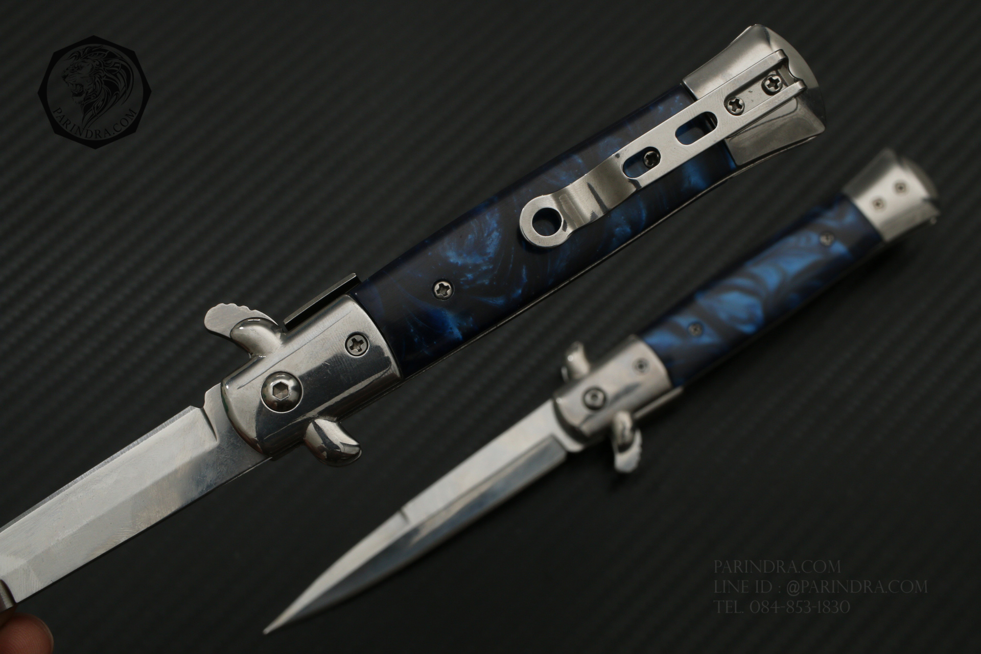 มีดพับปลายแหลม รูปทรงสวยคลาสสิก ด้ามสีน้ำเงิน