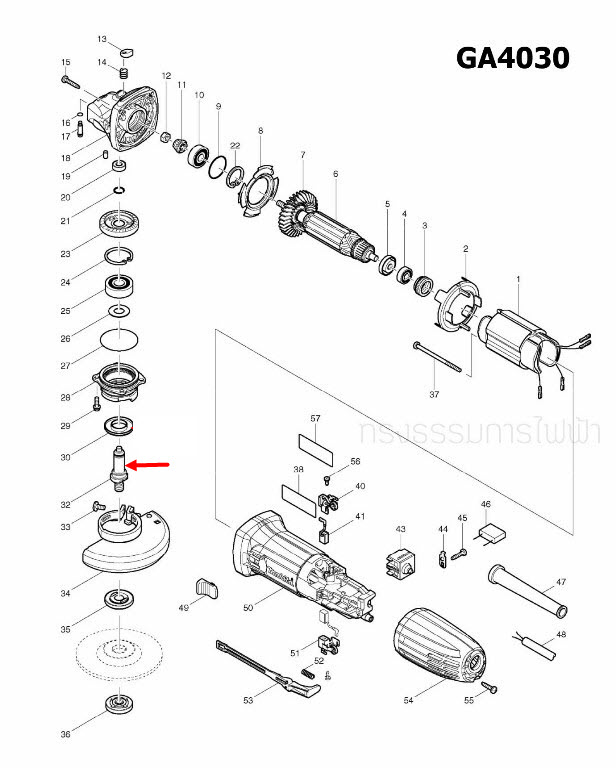 GA4030, GA4031 [# 32], DGA404 [#26] แกนจับใบ หินเจียร Makita-มากีต้า (ใช้แบบเดียวกัน) #H13