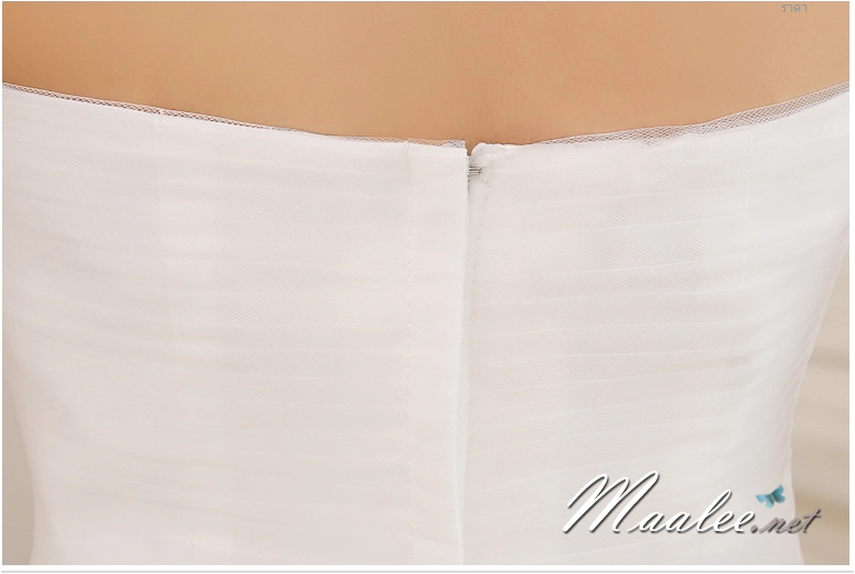 พร้อมเช่า ชุดแฟนซี ชุดราตรีสั้น สีขาว เกาะอก กระโปรงระบายเป็นชั้น ๆ ซิปหลัง