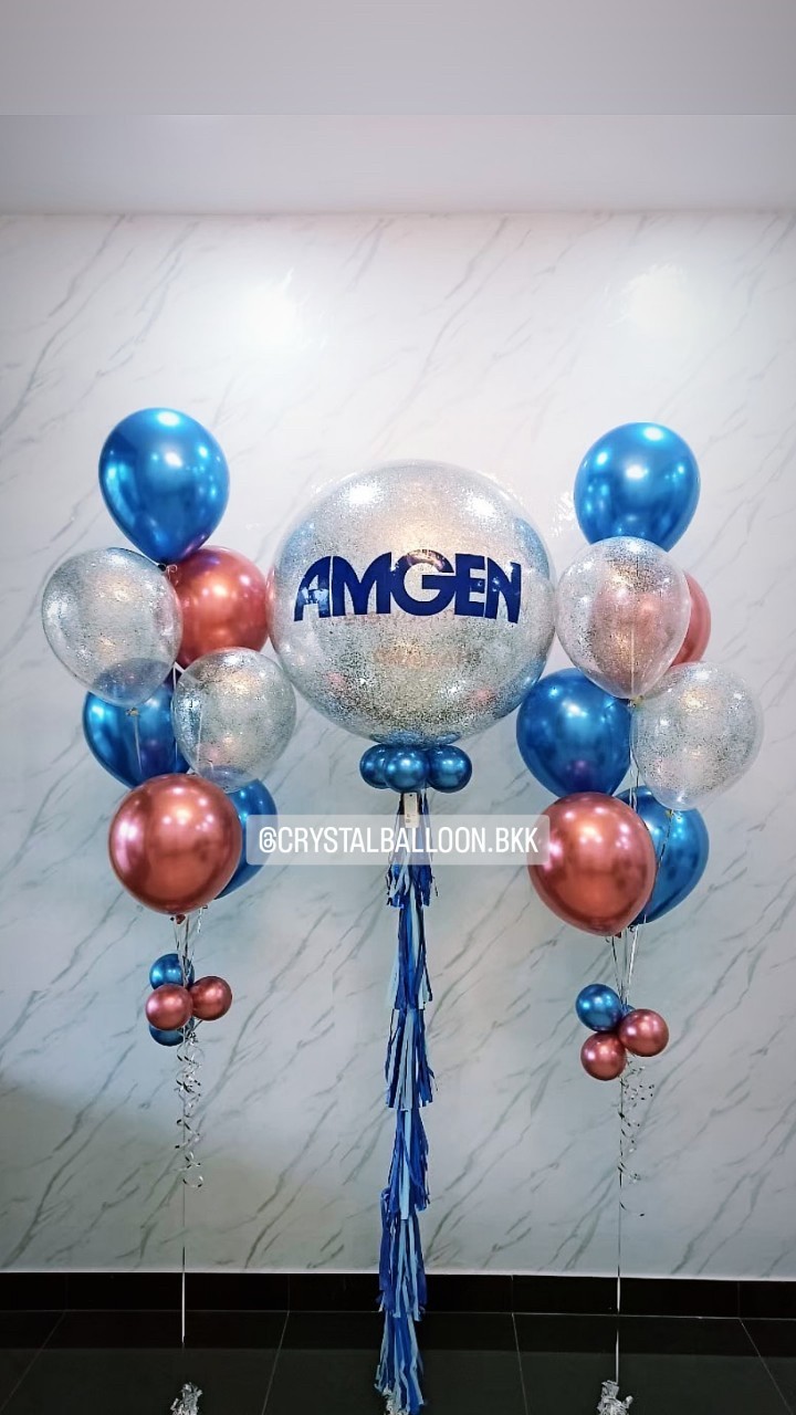 ลูกโป่ง เปิดงาน Bubble ขนาด 36" สีเงิน พร้อมตกแต่ง ช่อลูกโป่งโครเมี่ยม 7 ลูก 2 ช่อ,ลูกโป่งใส ใส่กลิตเตอร์ สามารถเปลี่ยนสีลูกโป่ง/เปลี่ยนข้อความ/เปลี่ยนขนาดได้