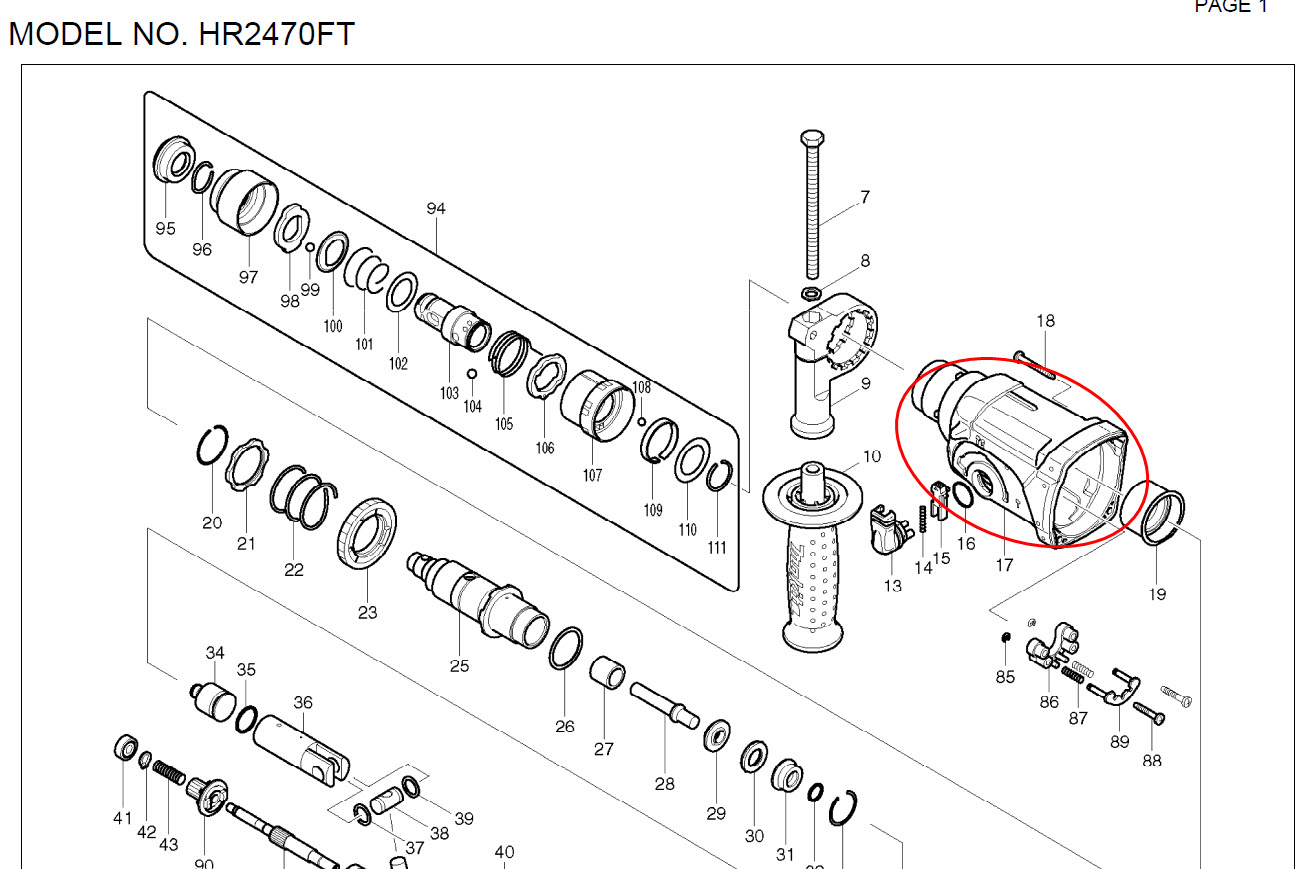 *เลิกจำหน่าย* ปลอกเสื้อดำ Makita มากีต้า HR2470F, HR2470FT #17