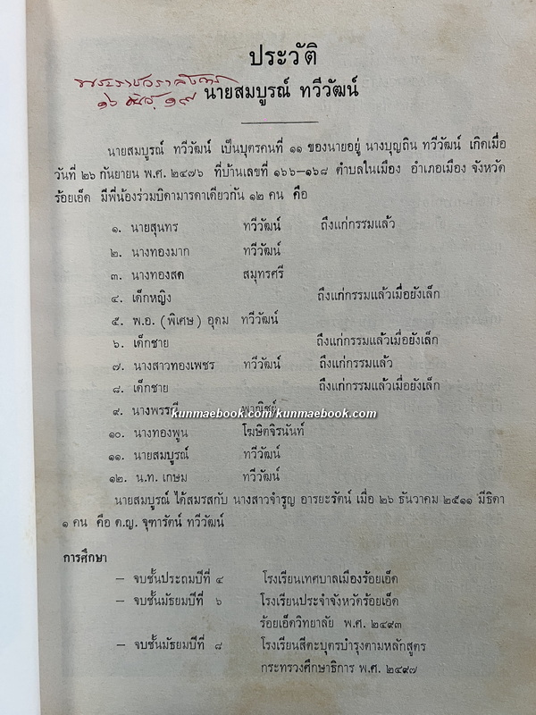 ของดีอีสาน / อนุสรณ์ นายสมบูรณ์ ทวีวัฒน์ อดีตสมาชิกสภาผู้แทนราษฎรจังหวัดร้อยเอ็ด