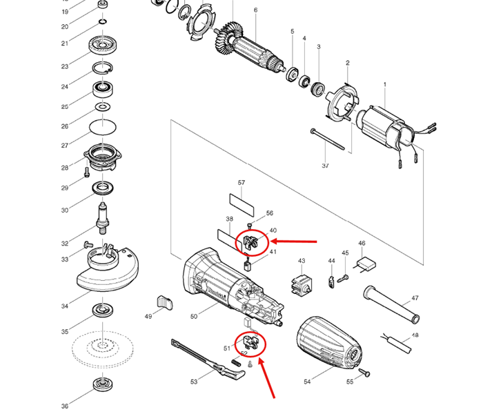 ซองถ่าน หินเจียร Makita มากีต้า GA4030,4031 Pn.643839-4 (แท้) ##