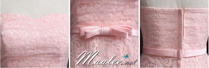 พร้อมเช่า ชุดราตรียาว เกาะอกลูกไม้ คลุมผ้าตาข่ายชั้นนอก แต่งโบว์ช่วงเอว สีชมพู